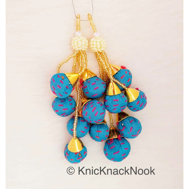Blue Tassels Art Silk Fabric Balls Bunch, Latkan, Embellishments